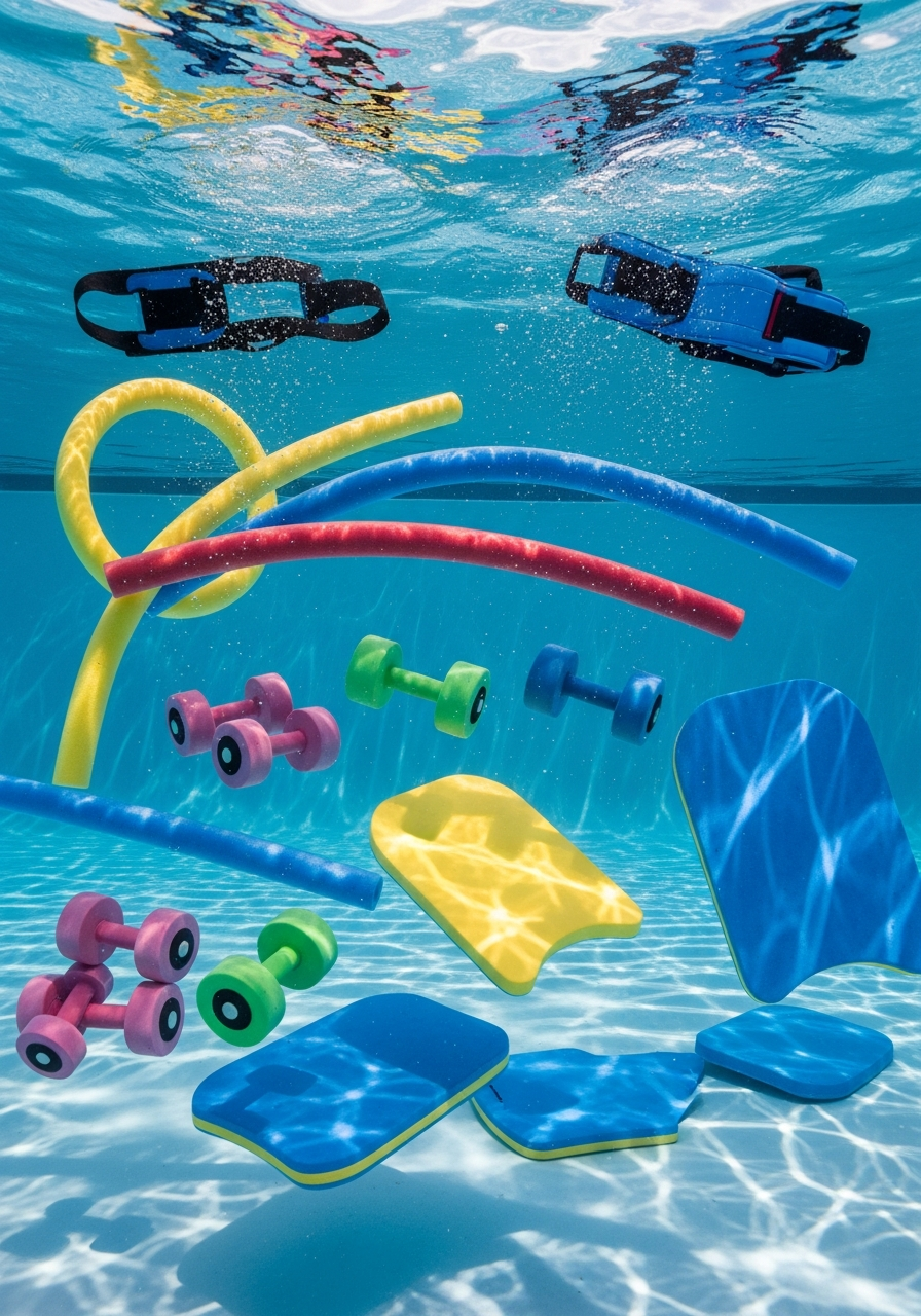 Оборудование для аквааэробики: нудлы, гантели, доски